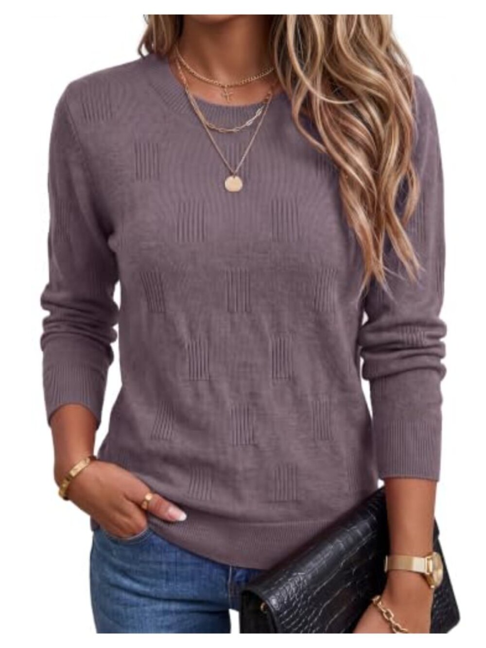 Soft Knit Pullover Sweater Crew Neck Long Sleeve Business Casual